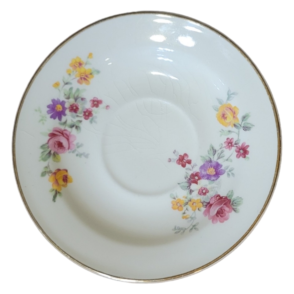 1 Vtg Edwin Knowles Saucer Plate Hand Painted Gold Trim Flowers